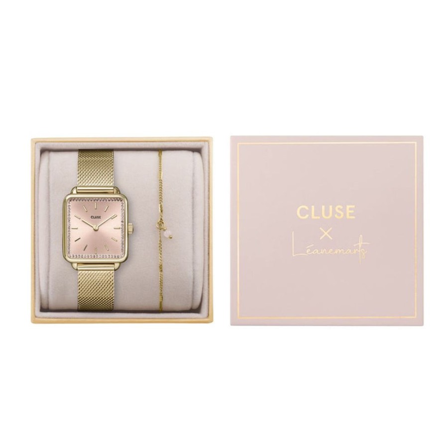 Watches Cluse | Cluse La Tetragone Light Rose Gold Mesh Watch + Chain Bracelet Gift Set