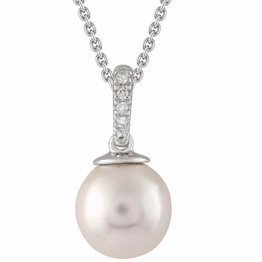 Jewellery Diamonds by WD | Diamond Pearl Necklace With 0.01Ct Diamonds In 9K White Gold