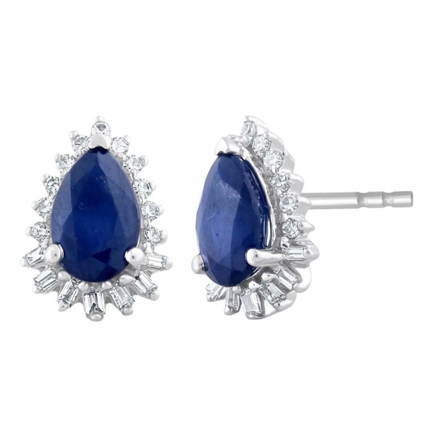 Jewellery Diamonds by WD | Sapphire Pear Earrings With 0.12Ct Diamonds In 9K White Gold