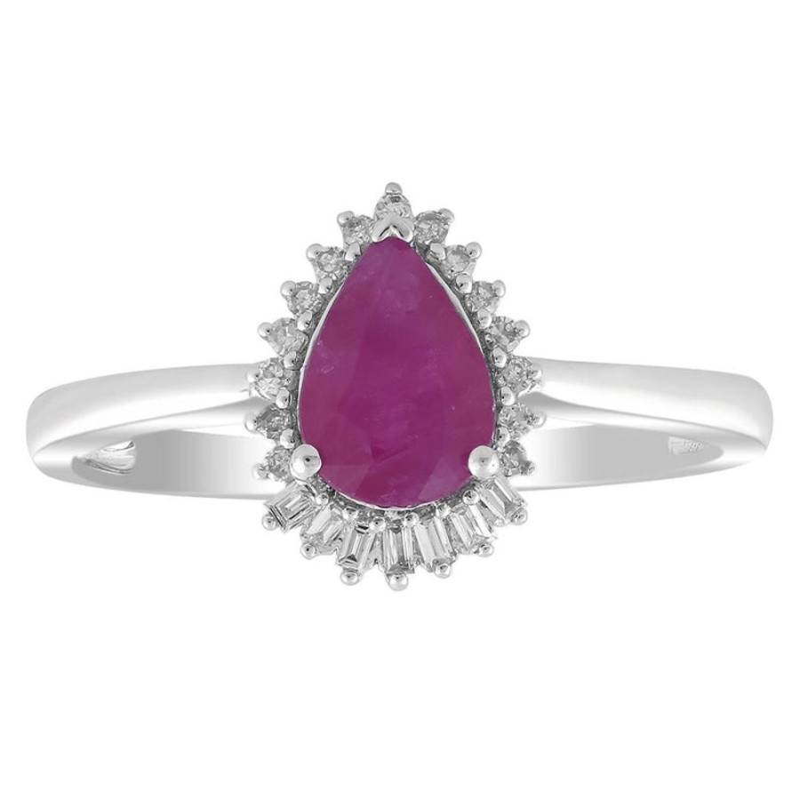 Jewellery Diamonds by WD | Pear Ruby Ring With 0.08Ct Diamonds In 9K White Gold