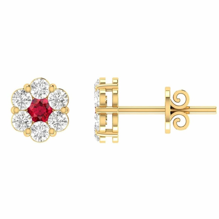 Jewellery Diamonds by WD | Ruby Diamond Earrings With 0.19Ct Diamonds In 9K Yellow Gold