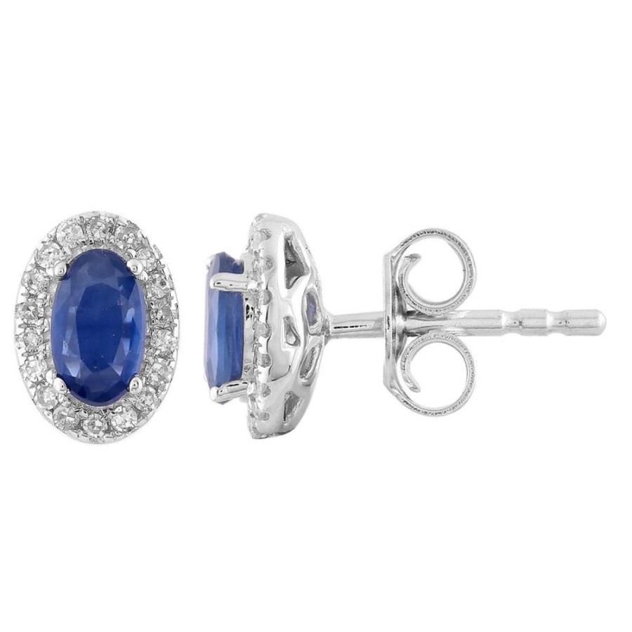 Jewellery Diamonds by WD | Sapphire Stud Earrings With 0.1Ct Diamonds In 9K White Gold