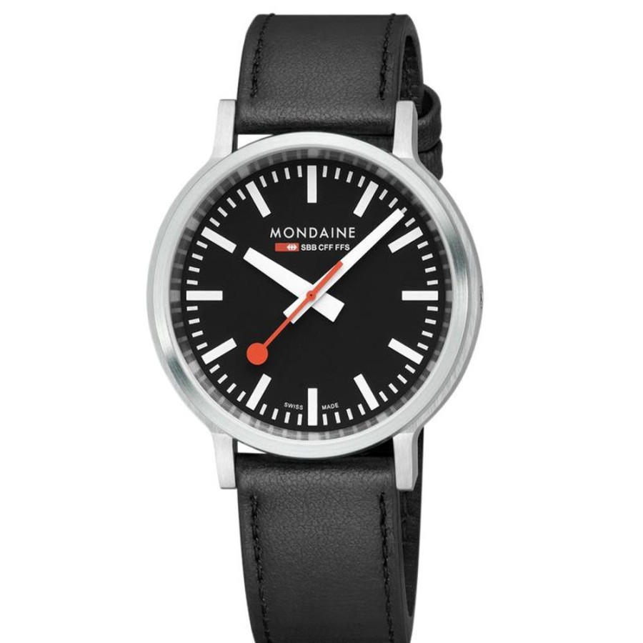 Watches Mondaine | Automatic Black Vegan Leather Watch