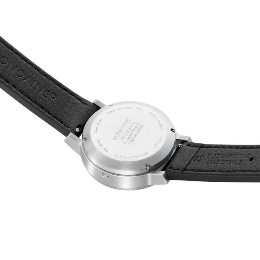 Watches Mondaine | Automatic Black Vegan Leather Watch