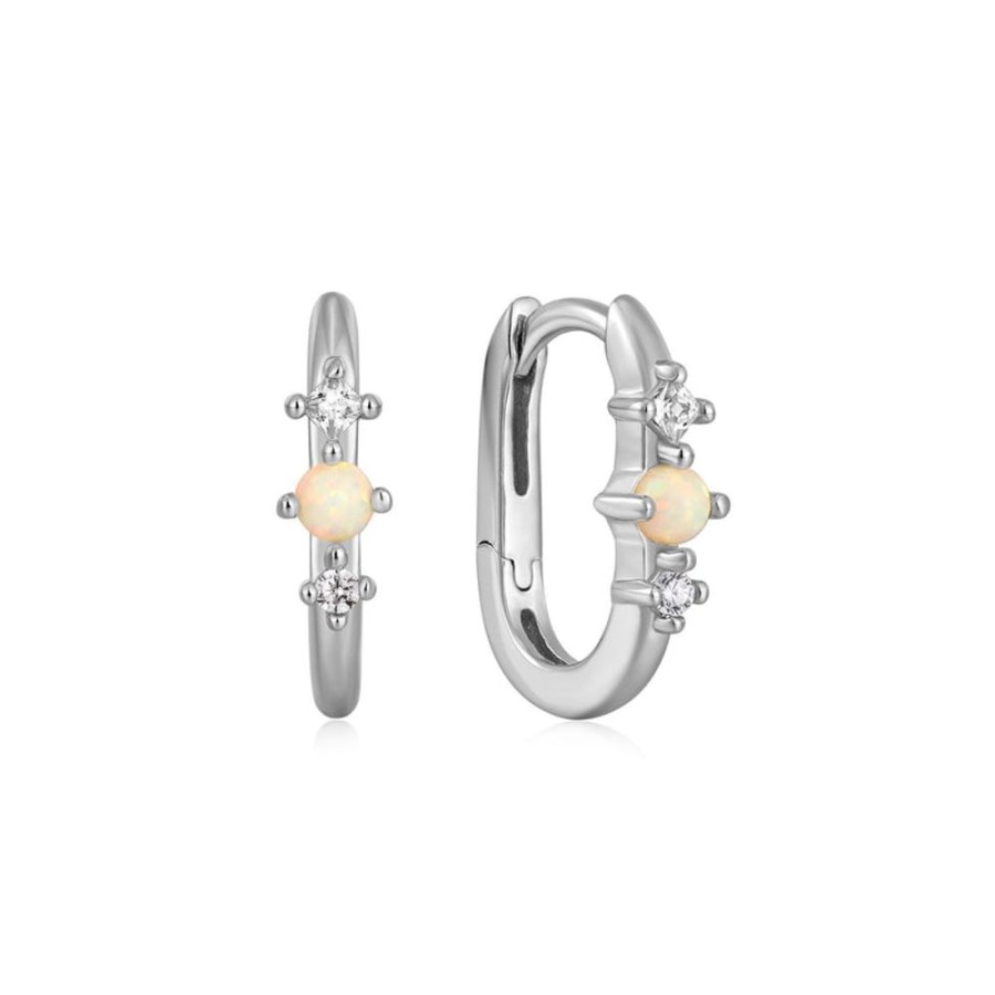 Jewellery Ania Haie | Silver Kyoto Opal Oval Huggie Hoop Earrings