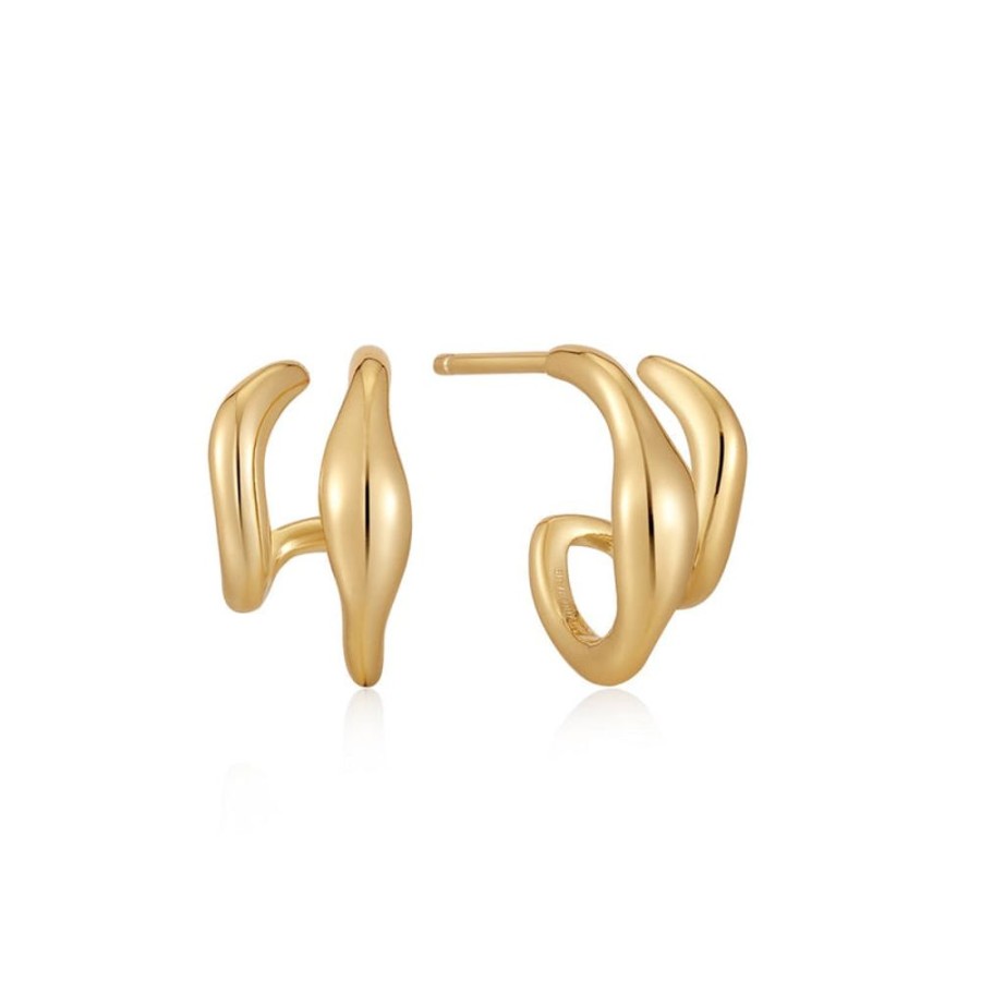 Jewellery Ania Haie | Gold Wave Double Hoop Stud Earrings