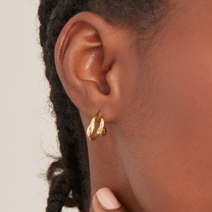 Jewellery Ania Haie | Gold Wave Double Hoop Stud Earrings