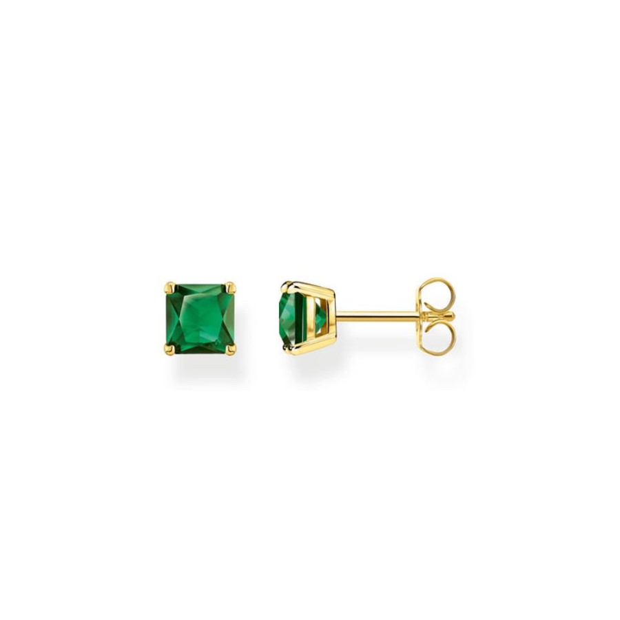 Jewellery Thomas Sabo | Thomas Sabo Ear Studs Green Stone Gold