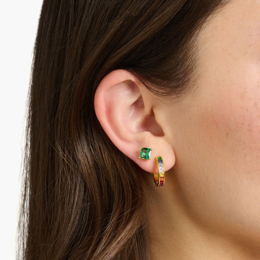 Jewellery Thomas Sabo | Thomas Sabo Ear Studs Green Stone Gold