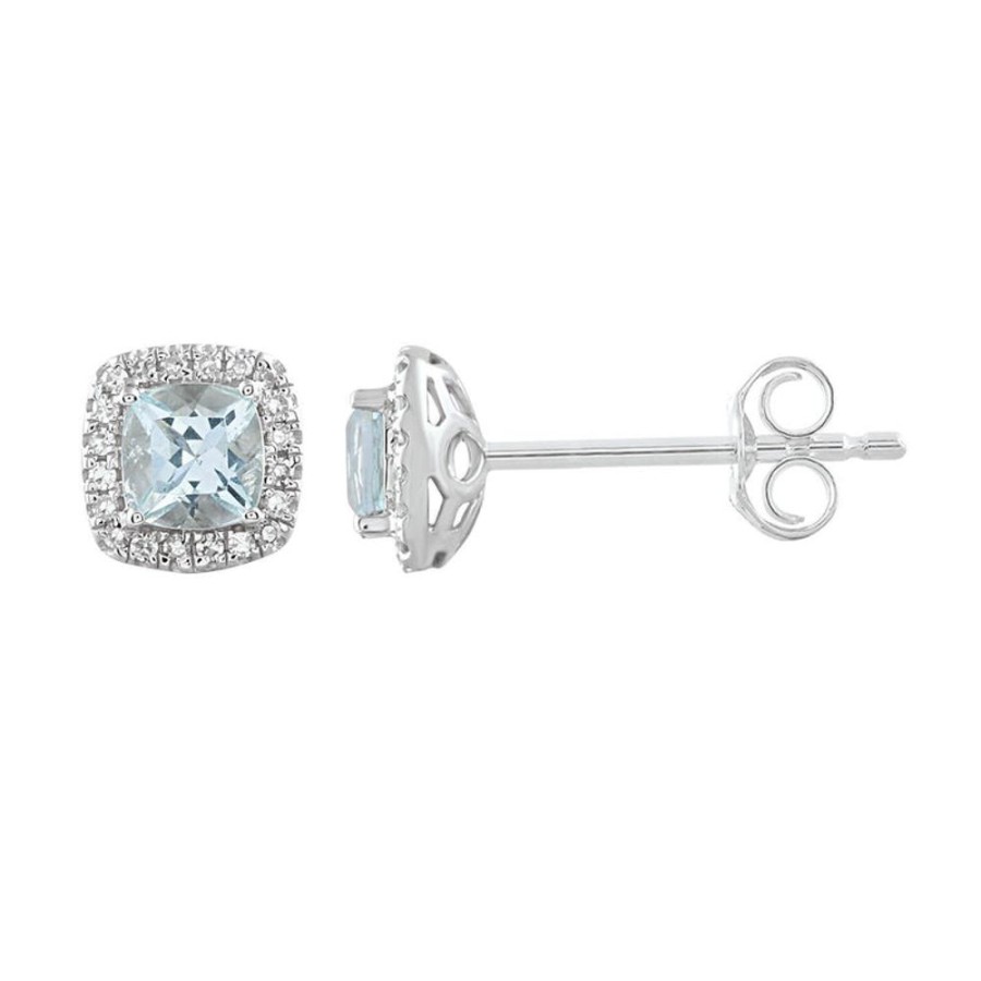 Jewellery Diamonds by WD | Aquamarine Earrings With 0.09Ct Diamonds In 9K White Gold