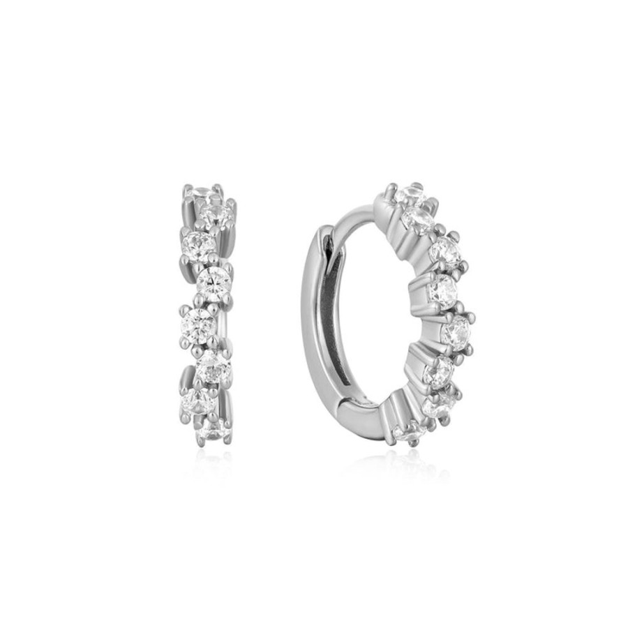 Jewellery Ania Haie | Silver Sparkle Cluster Huggie Hoop Earrings