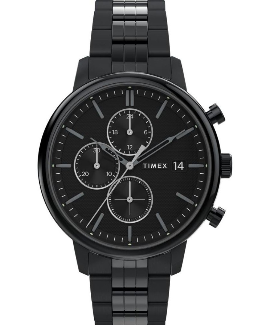 Watches Timex | Chicago 45Mm Stainless Steel Black Dial Watch