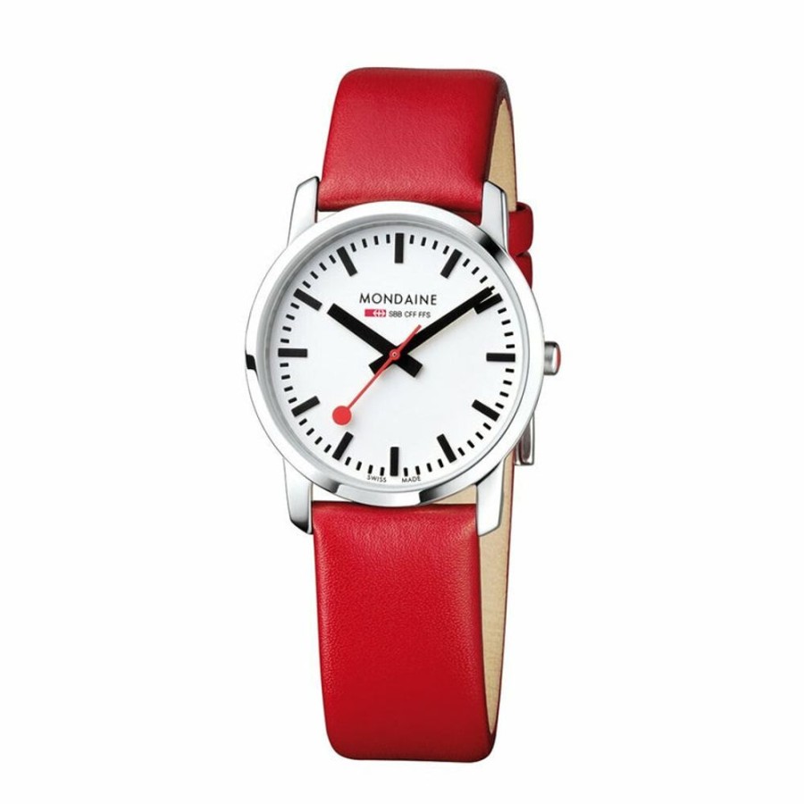 Watches Mondaine | Offical Swiss Simply Elegant Red Leather Band Watch