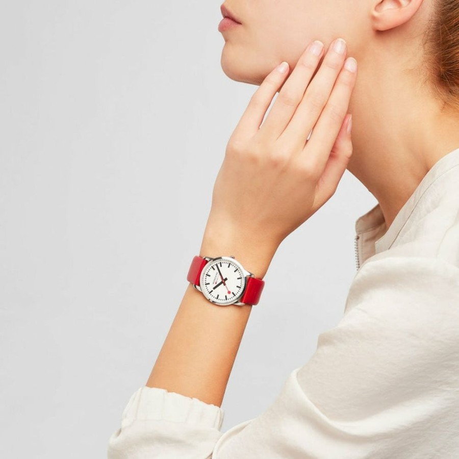 Watches Mondaine | Offical Swiss Simply Elegant Red Leather Band Watch