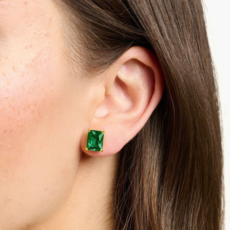 Jewellery Thomas Sabo | Thomas Sabo Ear Studs Green Stone Gold