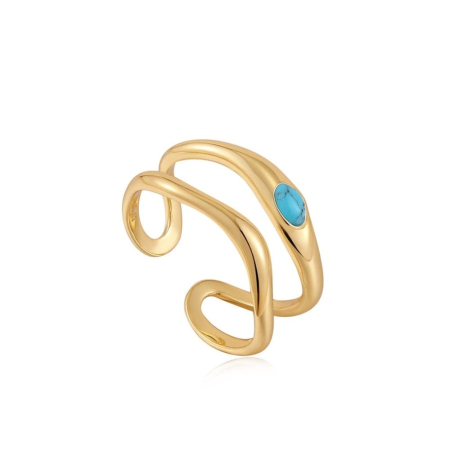 Jewellery Ania Haie | Gold Turquoise Wave Double Band Adjustable Ring