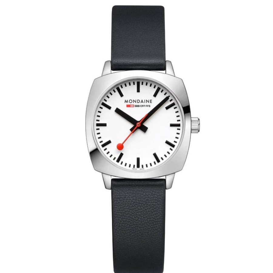 Watches Mondaine | Cushion Black Vegan Grape Leather Watch