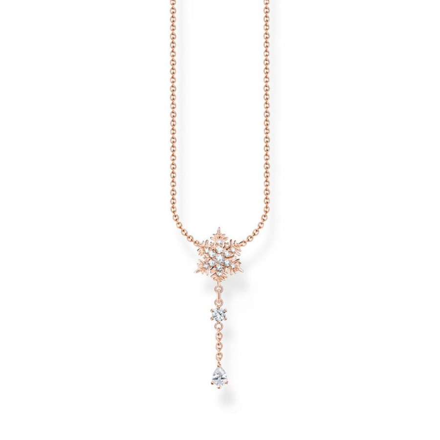 Jewellery Thomas Sabo | Thomas Sabo Necklace Snowflake With White Stones Rose Gold