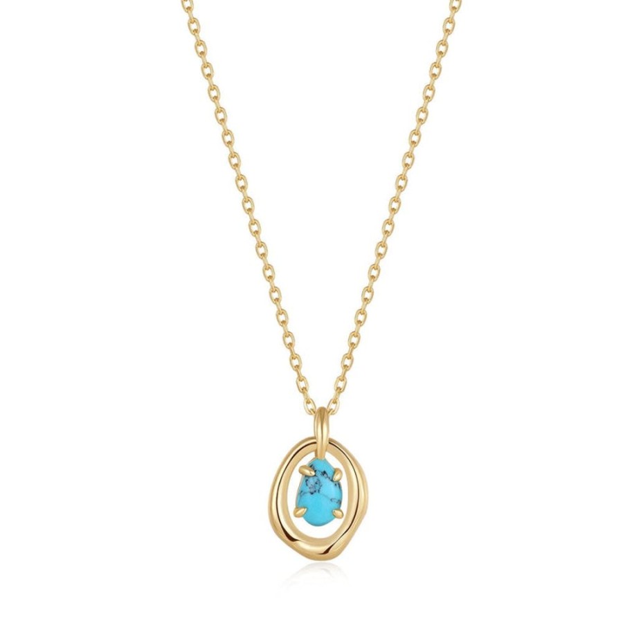 Jewellery Ania Haie | Gold Turquoise Wave Circle Pendant Necklace