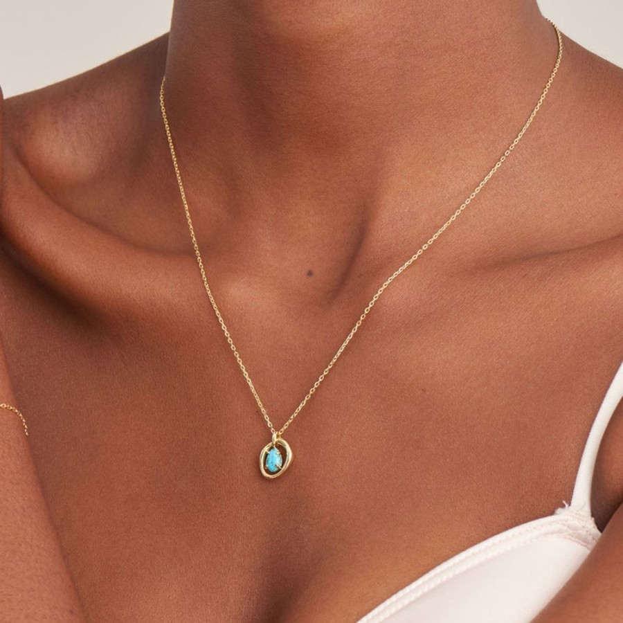 Jewellery Ania Haie | Gold Turquoise Wave Circle Pendant Necklace