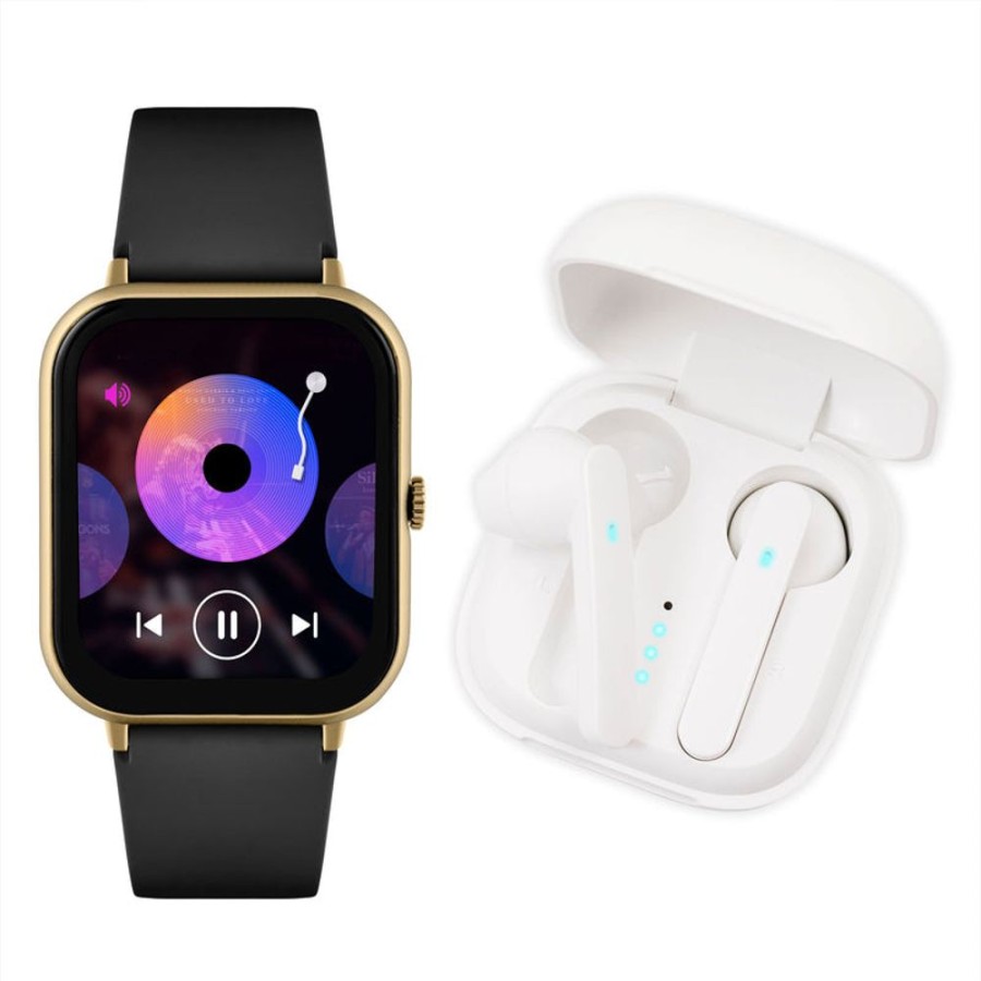 Watches Reflex Active | Series 23 Gold Case & Black Silicone Strap Ear Buds Bundle Watch