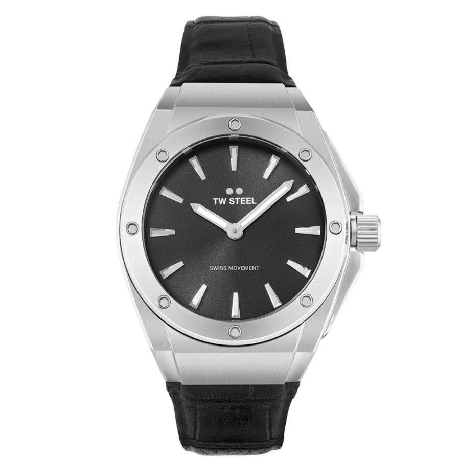 Watches TW Steel | Ceo Tech 38Mm Black Leather Strap