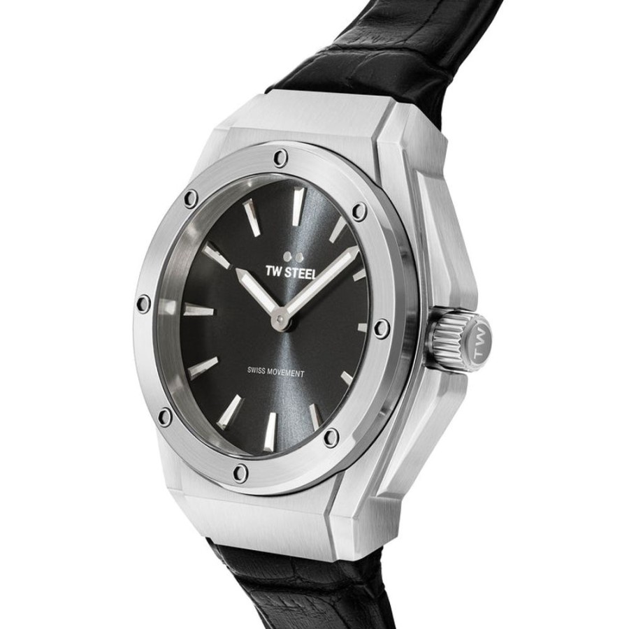 Watches TW Steel | Ceo Tech 38Mm Black Leather Strap