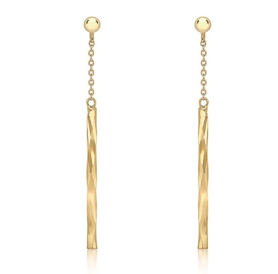 Jewellery Diamonds by WD | 9K Yellow Gold Diamond Cut Bar And Chain Drop Earrings