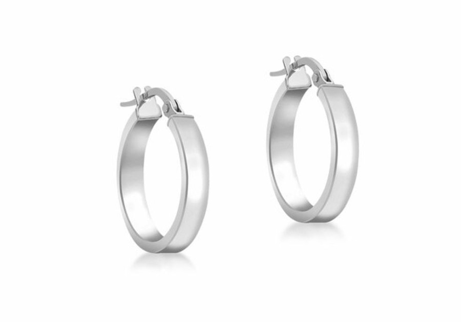 Jewellery Diamonds by WD | 9K White Gold Hollow Rectangular Tube Hoop Earrings 15Mm