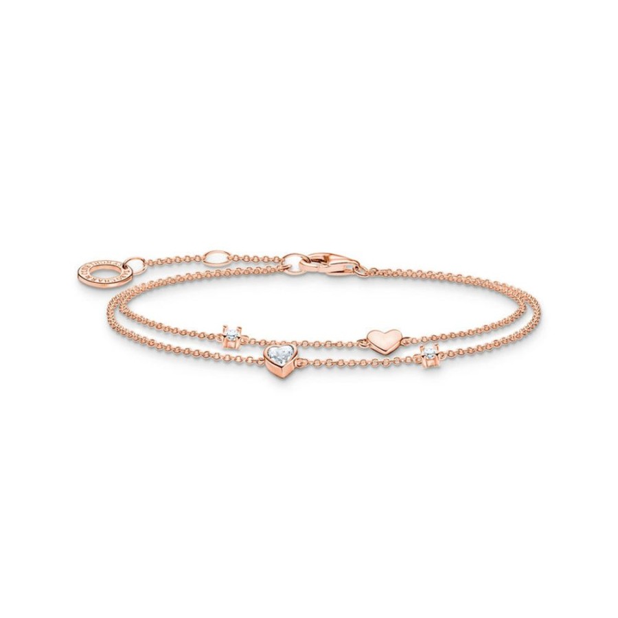 Jewellery Thomas Sabo | Bracelet With Hearts And White Stones Rose Gold