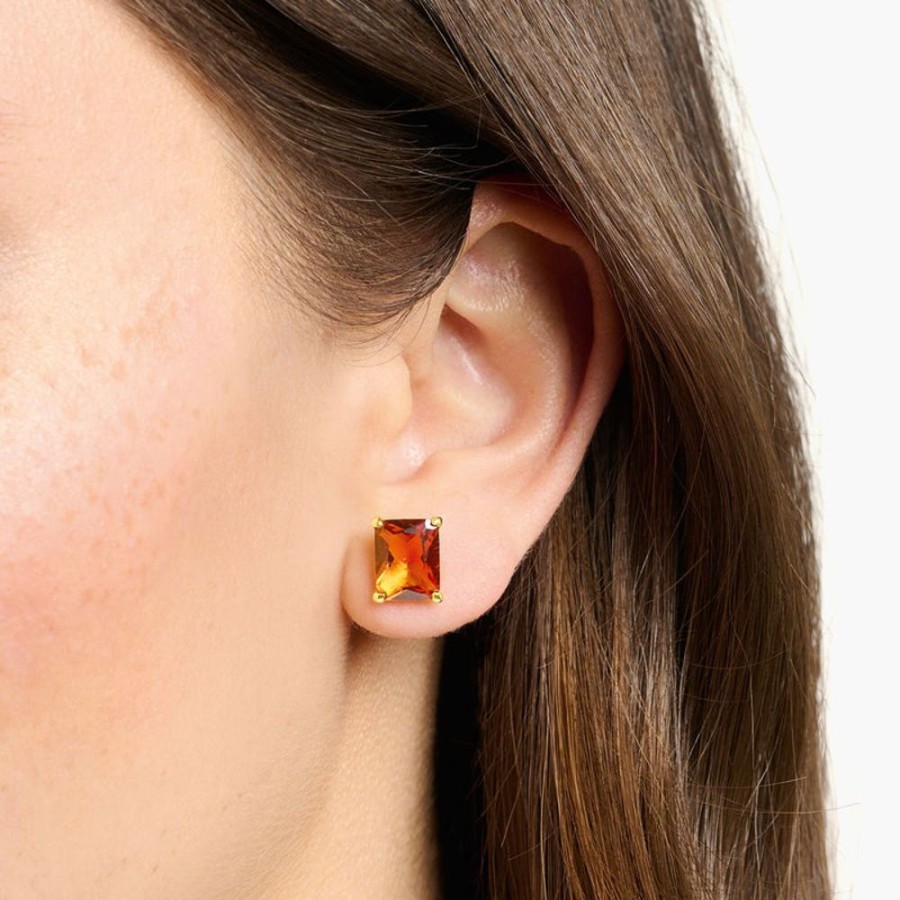 Jewellery Thomas Sabo | Thomas Sabo Ear Studs Orange Stone Gold