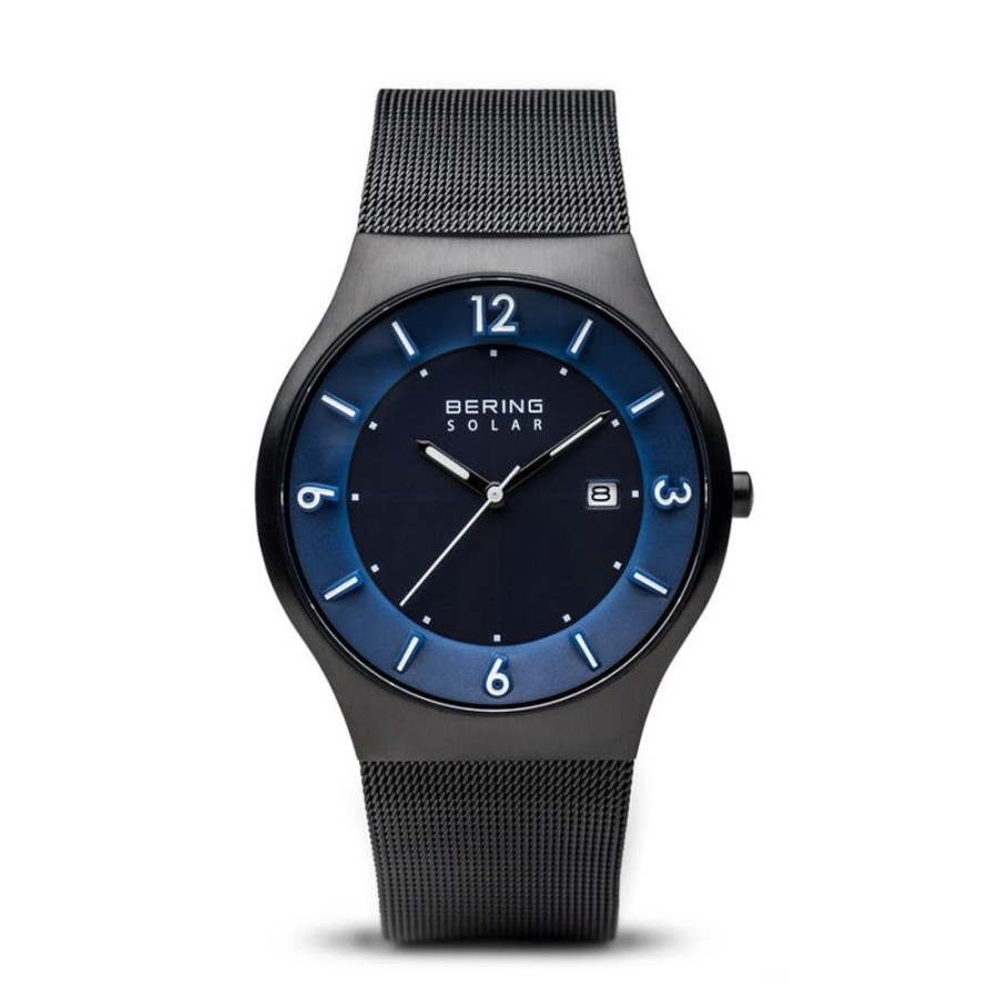 Watches Bering | Solar Brushed Black Mesh Watch