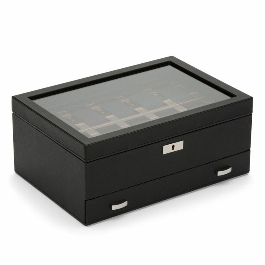 Accessories Wolf | Roadster 10Pc Watch Box With Drawer Black