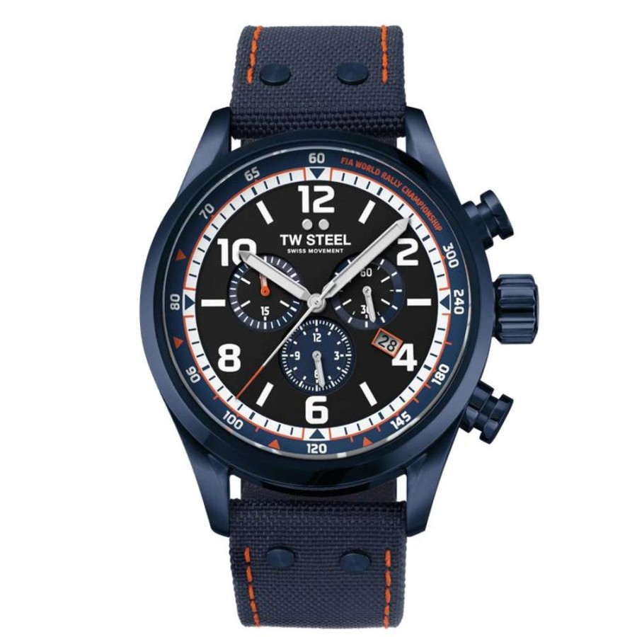 Watches TW Steel | Fast Lane Quartz Watch, Black, 48 Mm, Leather Strap, 10 Atm,