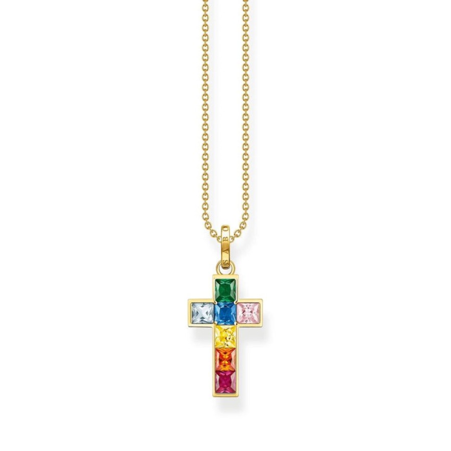 Jewellery Thomas Sabo | Thomas Sabo Necklace Cross Colourful Stones Gold