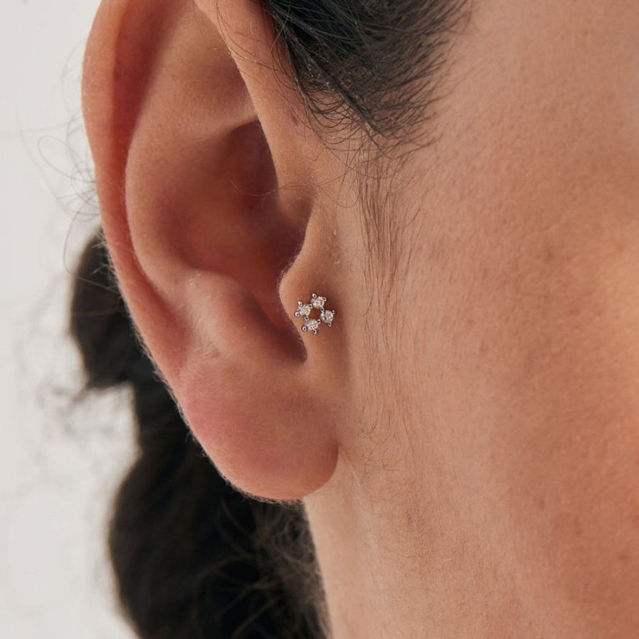 Jewellery Ania Haie | Silver Sparkle Cross Barbell Single Earring