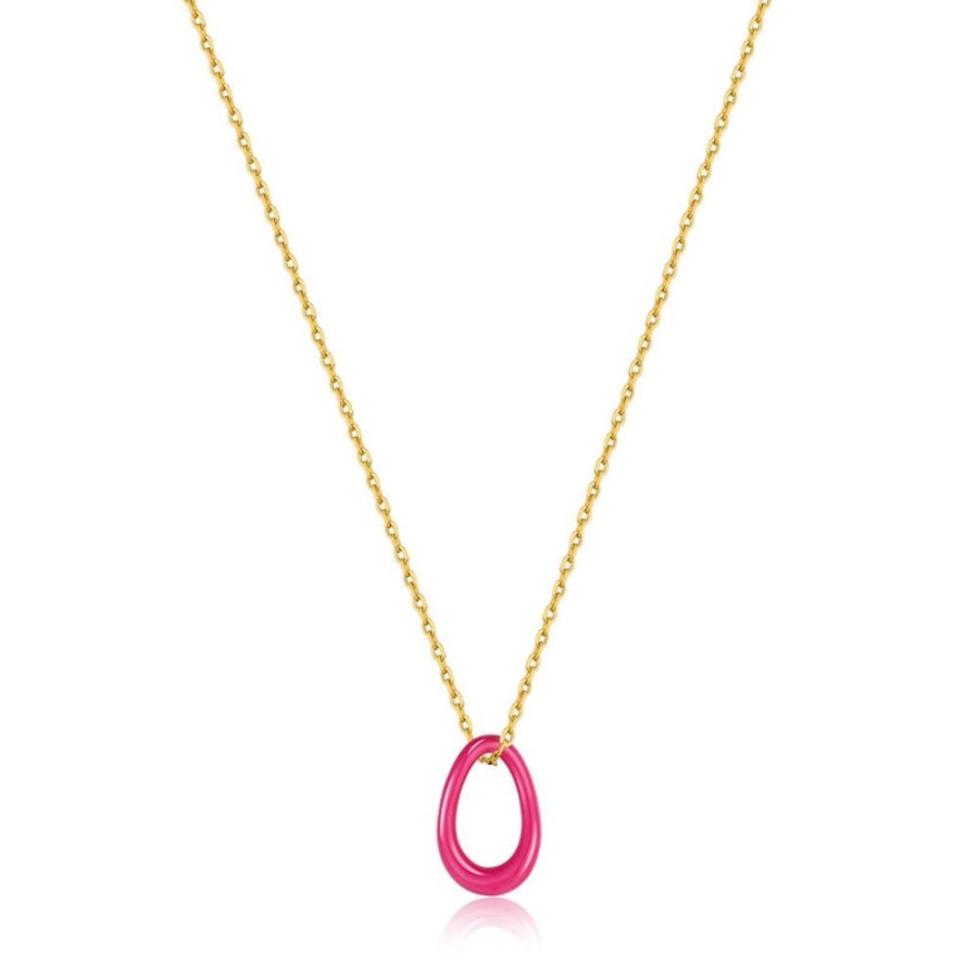 Jewellery Ania Haie | Neon Pink Enamel Gold Twisted Pendant Necklace