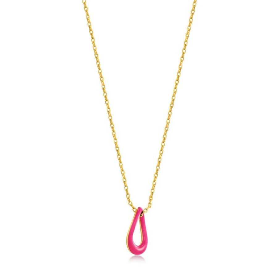 Jewellery Ania Haie | Neon Pink Enamel Gold Twisted Pendant Necklace