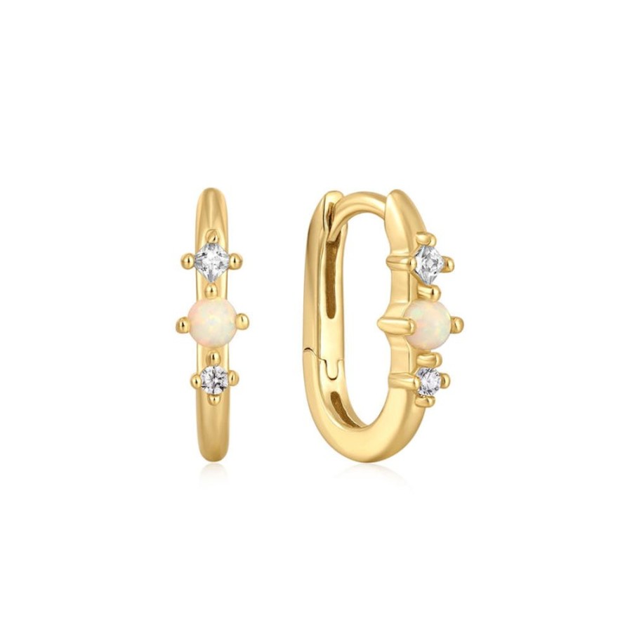 Jewellery Ania Haie | Gold Kyoto Opal Oval Huggie Hoop Earrings