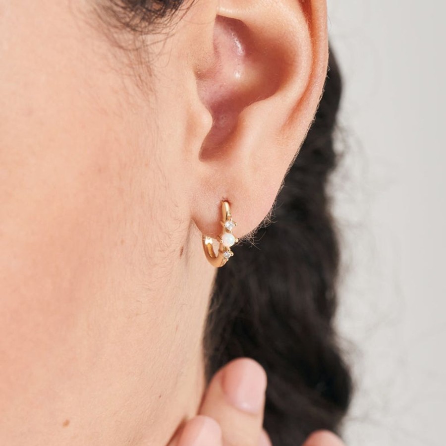 Jewellery Ania Haie | Gold Kyoto Opal Oval Huggie Hoop Earrings