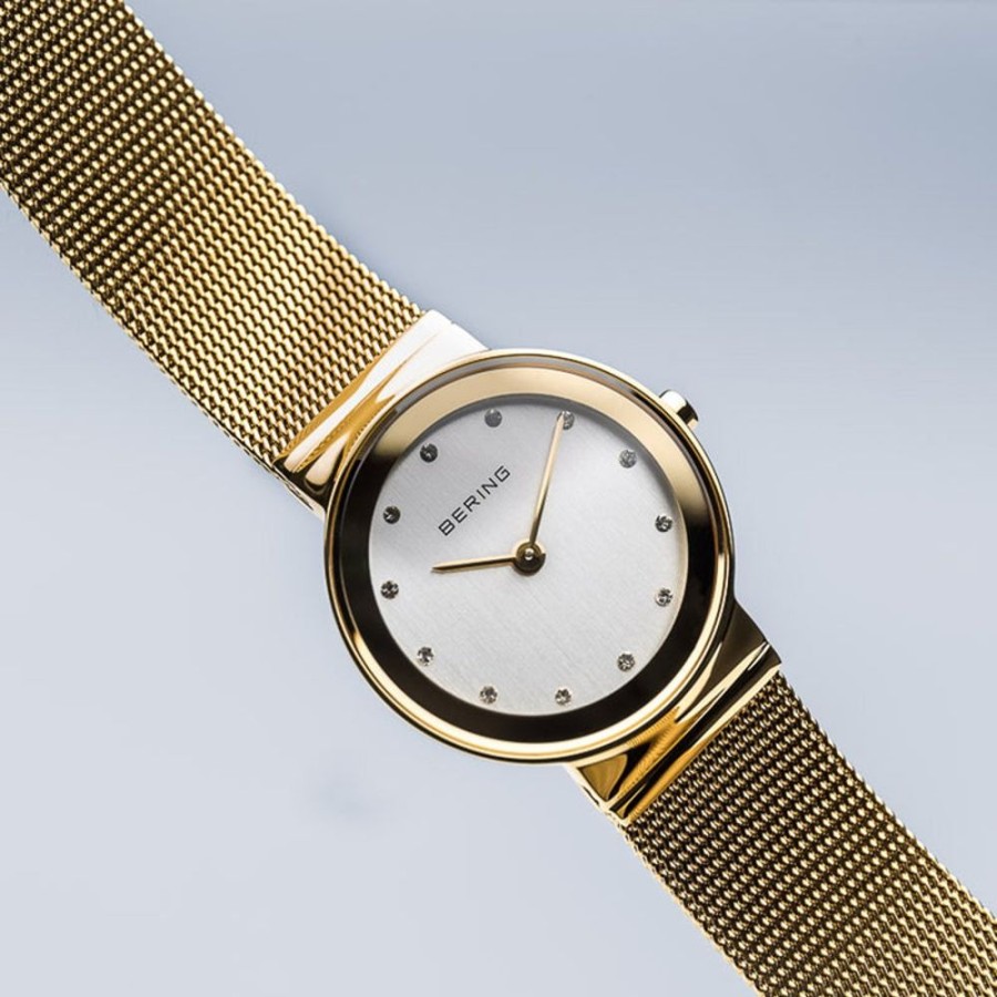 Watches Bering | Classic Polished Gold Mesh Swarovski Watch