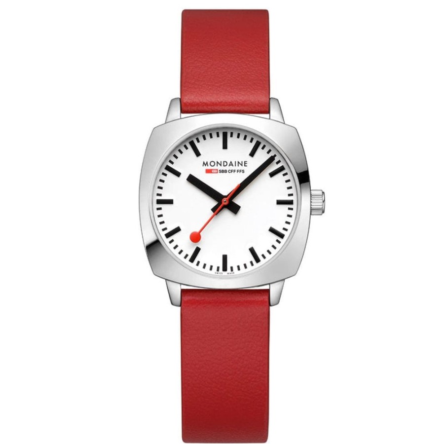 Watches Mondaine | Cushion Red Vegan Grape Leather Watch