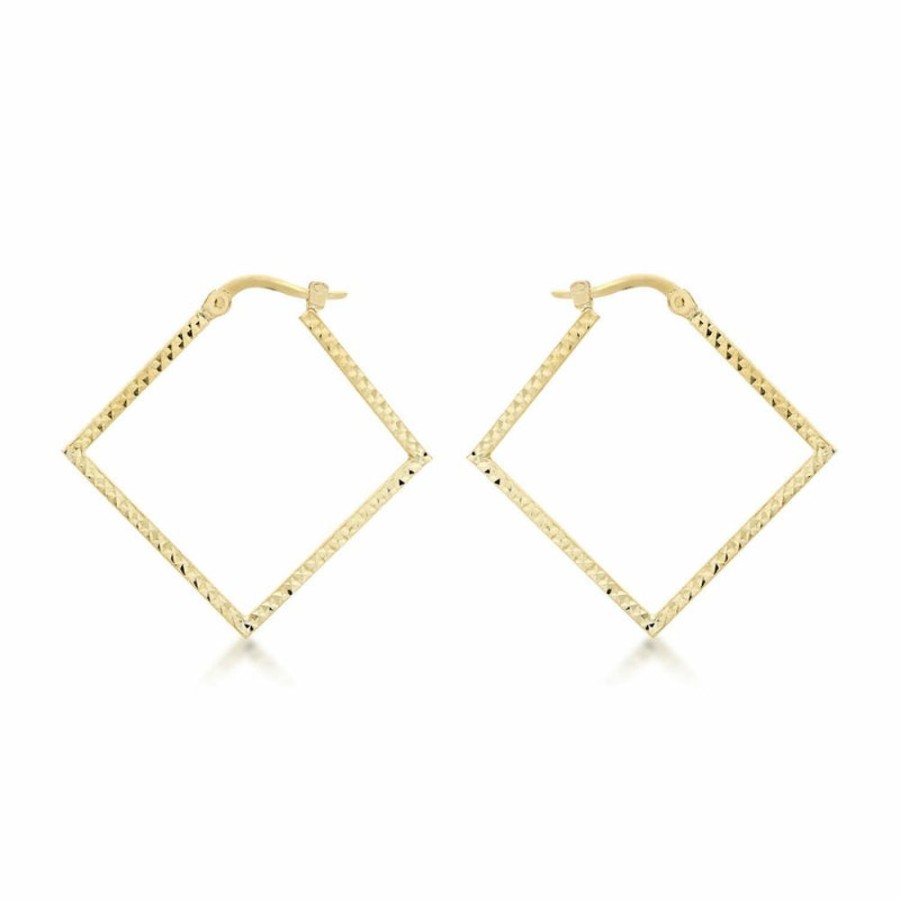 Jewellery Diamonds by WD | 9K Yellow Gold Diamond Cut Square Earrings 23Mm