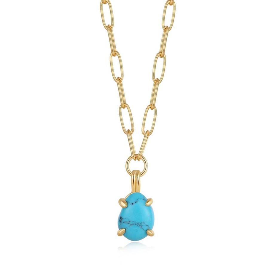 Jewellery Ania Haie | Gold Turquoise Chunky Chain Drop Pendant Necklace