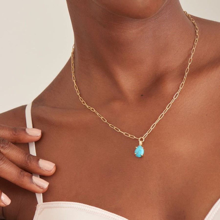 Jewellery Ania Haie | Gold Turquoise Chunky Chain Drop Pendant Necklace