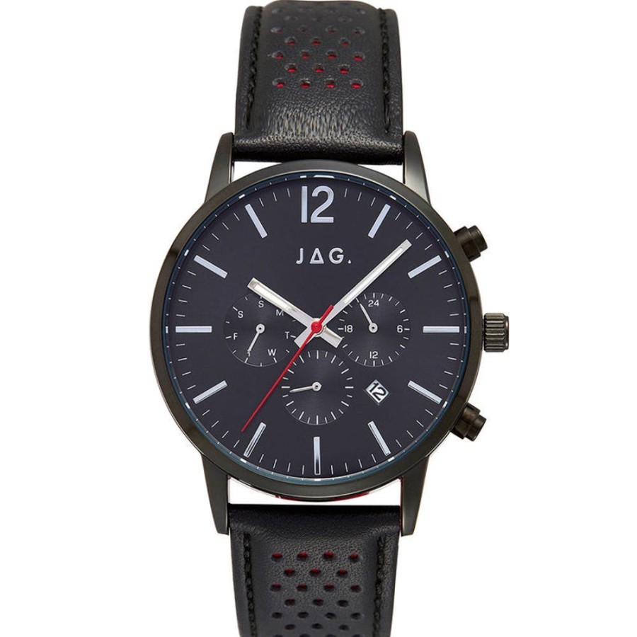 Watches Jag | Wilbur Chronograph Men'S Black Leather Watch