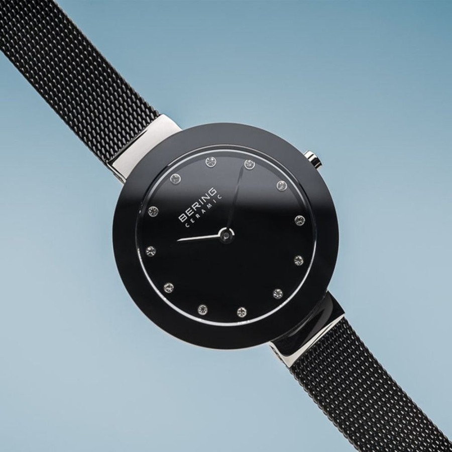 Watches Bering | Ceramic Polished Silver Slim Black Watch