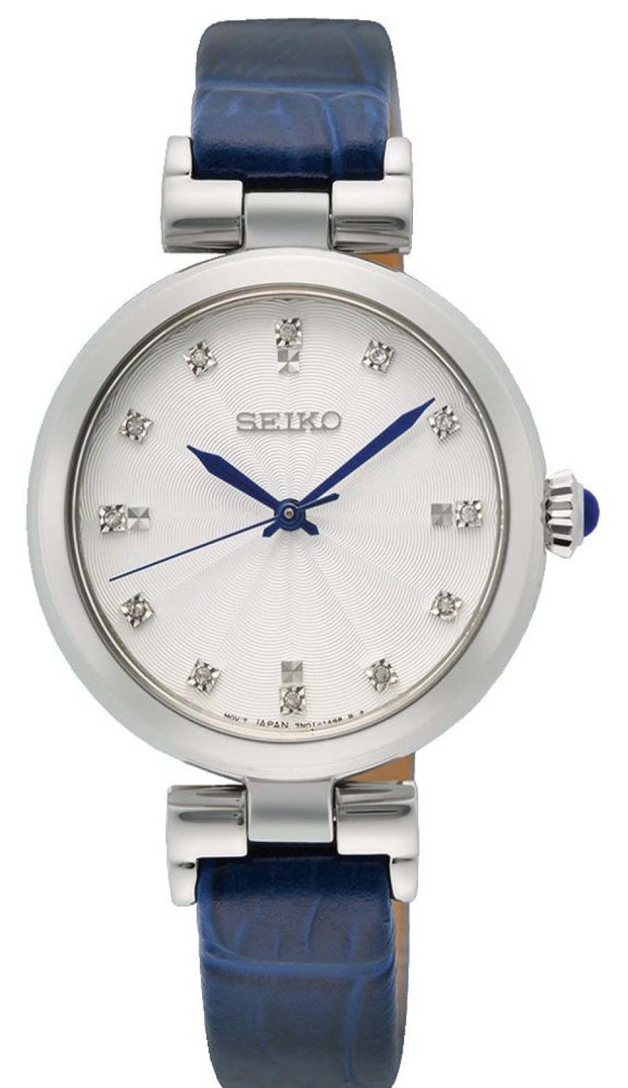 Watches Seiko | White Crystal Blue Leather Strap Watch