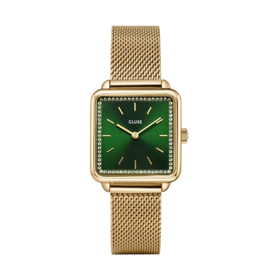 Watches Cluse | Cluse La Tetragone Green Stones/ Gold Mesh Watch