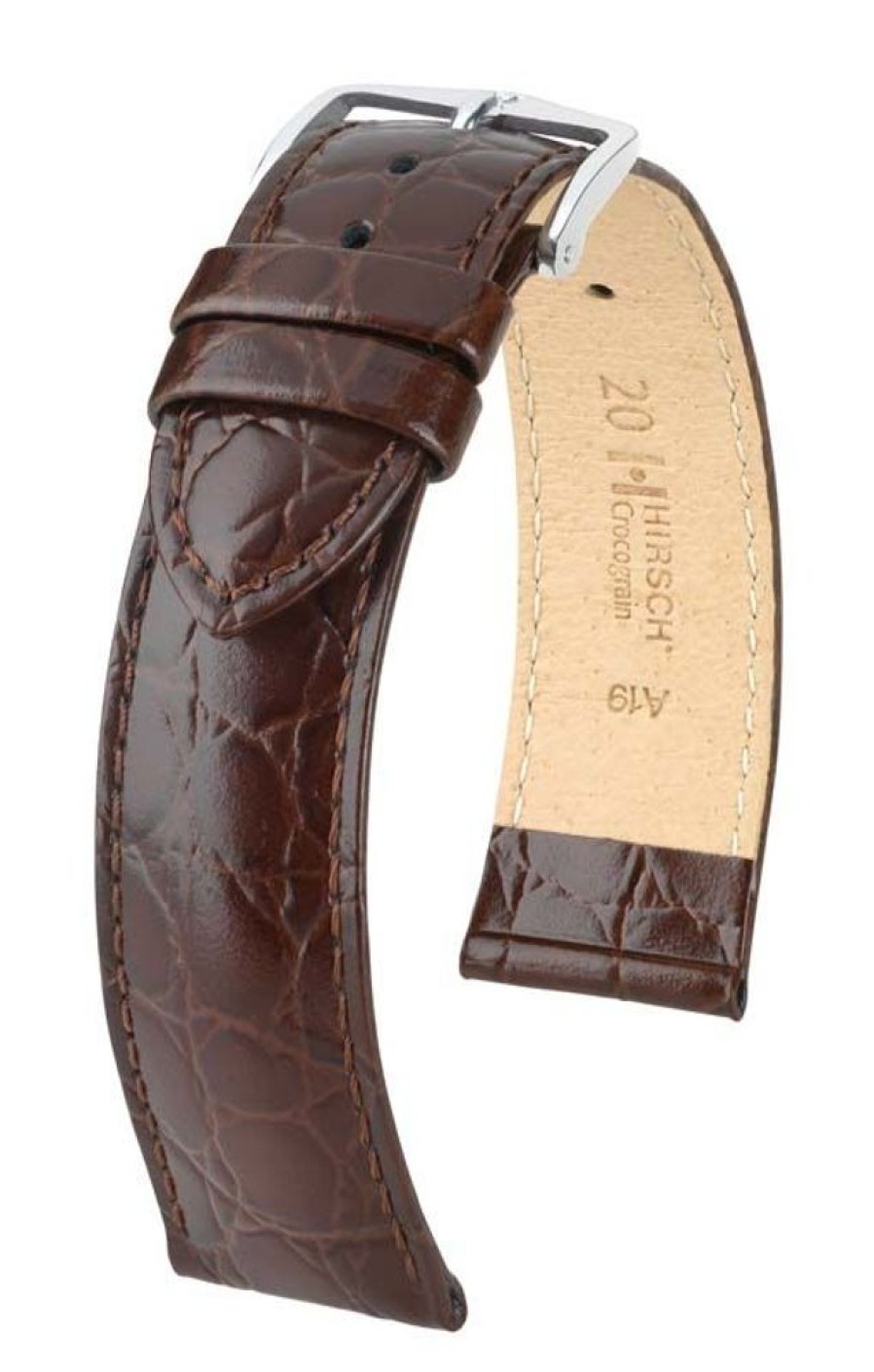 Accessories HIRSCH | Hirsch Crocograin L High Gloss Brown Leather Band